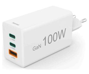 Hama mini adaptateur secteur rapide 2x USB-C, USB-A GaN 100W - blanc