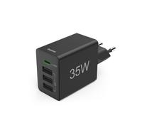 Hama Mini Chargeur Rapide, 4 Ports, Adaptateur Secteur avec 1 USB-C et 3 USB-A, 35W, Technologie Power Delivery et Qualcomm Quick Charge 2.0/3.0, Compatible avec Smartphones et Tablettes, Noir