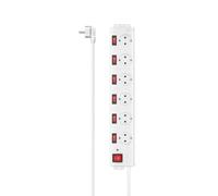 Hama Multiprise, 6 Prises, Protection Contre surtension., 90°, réglage. Individuel,1,4m, Blanc