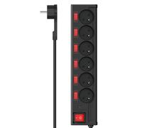 Hama Multiprise avec Interrupteur 1.4m (6 Prises typeE, Norme NF, interrupteurs général + indiv. éclairés, Protection Surtensions, Montage Mural, Sécurité Enfants, 3680W/16A) Noir