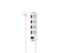 Hama Multiprise avec Interrupteur (Bloc 4 Prises Schuko 16A, Interrupteur Individuel éclairé, idéal économie d'énergie, Prises à 90°, œillet Suspension integré, 3680W, Cable 1.4m H05VV-F) Blanc