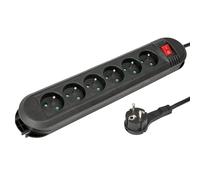 Hama Multiprise avec Interrupteur (Bloc 6 Prises 16A, Rallonge 3m, Prise Multiple idéale économie d'énergie, Prises 45°, Boucle de Suspension Mural, 3680W, Cable H05VV-F3G1.5) Noir