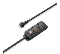 Hama Multiprise Etanche 2 Prises 16A avec Interrupteur (Multiprise Extérieur Rallonge 2m, Bloc 2 Prises étanches IP44 avec Couvercle, Type F Schuko, 3680W, Idéal Jardin Garage Atelier Chantier) Noir