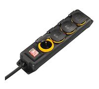 Hama Multiprise Etanche 4 Prises 16A avec Interrupteur (Rallonge multiprises Extra Long 4m, Bloc 4 Prises étanches avec Couvercle Type F Schuko, 3680W, Idéal Jardin, Garage, Atelier, Chantier) Noir
