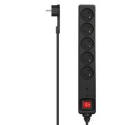 Hama Multiprise Parasurtenseur avec Interrupteur Lumineux (Bloc 5 Prises 16A, Rallonge 1.5m, Prise Multiple économie d'énergie, Prises 45°, Prise Male Plate, 3680W, Cable H05VV-F3G1.5) Noir