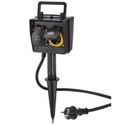 Hama Prise de Jardin avec Piquet - Etanche IP44 Double Prise Terre Extérieure avec Minuterie et Clapets - Idéale Jardin, Éclairage, Pompe ou Guirlande, 2 Sorties Programmables - Noir