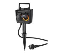Hama Prise de Jardin avec Piquet - Etanche IP44 Double Prise Terre Extérieure avec Minuterie et Clapets - Idéale Jardin, Éclairage, Pompe ou Guirlande, 2 Sorties Programmables - Noir