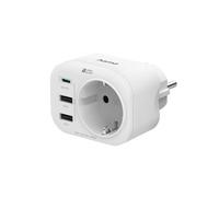 Hama Prise Secteur Multiple, Chargeur Multiprises 4en1: 1 Sortie AC, 1 USB-C PD et 2 Ports USB-A, Prise Murale Electrique Compatible avec iPhone/iPad, Idéal pour Chambre Bureau Domicile 16A/4000W
