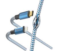 Hama "Reflective Câble USB C vers Lightning 1.5M [Plaqué Or] - Certifié MFi, Câble Charge Rapide Apple, Transfert Rapide 480 Mbit/s, Câble Nylon, Compatible iPhone Airpods iPad - Bleu