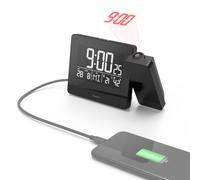 Hama Réveil à projection Plus Charge – Pivotable 360°, Radio DCF, Thermomètre, USB, Noir