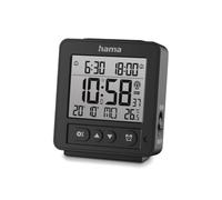 Hama Reveil Numérique LDC (Mini Réveil Radio-Piloté DCF, 2 Alarmes avec Acceleration, Snooze, Date, Température, Rétroéclairage avec Capteur, Réveil de Voyage Compact, Horloge de Bureau) Noir
