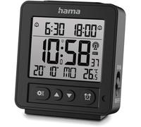 Hama Reveil Numérique LDC (Mini Réveil Radio-Piloté DCF, 2 Alarmes avec Acceleration, Snooze, Date, Température, Rétroéclairage avec Capteur, Réveil de Voyage Compact, Horloge de Bureau) Noir