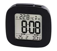 Hama Reveil Numérique LDC (Mini Réveil Radio-Piloté DCF, Alarme avec Acceleration, Snooze, Date, Température, Rétroéclairage LED Bleu, Réveil de Voyage Compact, Horloge de Bureau) Noir