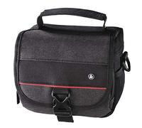 Hama Sac pour appareil photo "Valletta" (taille 100, boîtier compact, sangle, rabat avec fermeture, toutes marques comme par exemple Nikon, Canon, Olympus, Sony, …) Noir/Rouge