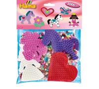 HAMA - Sachet 3000 perles à repasser Midi + 4 plaques (coeur princesse, poney, fleur) - Loisirs créatifs Dès 5 ans