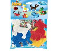 HAMA - Sachet 3000 perles à repasser Midi + 4 plaques (perroquet, chien, éléphant, hexagonale) - Loisirs créatifs Dès 5 ans