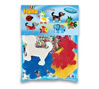 Hama - Perles à repasser Midi Mixte - 3000 perles, 4 plaques (perroquet, chien, éléphant)