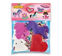 HAMA -Sachet de 4 plaques (cœur, princesse, poney, fleur) et 3000 perles à repasser taille MIDI - Loisirs créatifs Multicolor