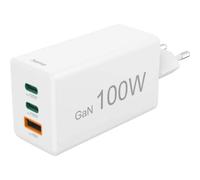 Hama Schnellladegerät, GaN, 2x USB-C, 1x USB-A, Mini-Ladegerät, PD, 100 W, Weiß