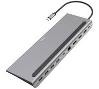 Hama Station d'accueil USB-C Double Moniteur (Docking Station USB-C, 10 en 1, Adaptateur Multiport 10 Ports Dont 2 HDMI et Displayport, PD, 100W, pour Dell, HP, Lenovo, ASUS, Microsoft) Gris