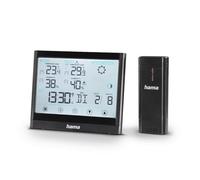 Hama Station Météo Horloge 'Full Touch' avec sonde extérieur (thermomètre, hygromètre, prévisions météorologiques, réveil, phases lune, divers fonctions, extensible à 3 capteurs) Noir