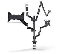 Hama Support Écran avec 4 bras réglables en hauteur (pour 2 moniteurs, micro, caméra, lumière ou smartphone - Inclinable, pivotant, trépied de table idéal Streaming) Noir