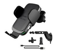 Hama Support Telephone Voiture Induction 10W FC10 Motion (QI-Charge, Chargeur Induction Voiture sans Fil, Ultra Rapide) Argenté/Noir