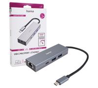 Hama Hub USB-C multiport 4 ports (2 USB-A, USB-C), Ethernet, Garantie 10 ans, Gris