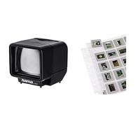 Hama Visionneuse LED, grossissement Triple & Pochettes pour 20 diapos/négatifs (encadrées de Format 5x5 cm, 25 pièces, pour classeur de négatifs à pellicule Photo et Diapositives, 20 Feuilles) Noir