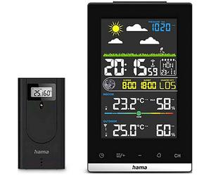 Hama Wetterstation Jamaika, mit Außensensor, Funk, Wecker, Raumklima, Schwarz