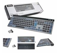Hama WK-750 Clavier sans Fil (Puce QWERTY Polonaise, Multi-appareils, Bluetooth, récepteur USB, rétro-éclairé, avec Batterie, numérique, Touches silencieuses, Noir)