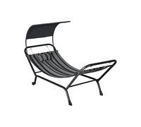 Hamac 1 personne design - auvent, tétière, 2 roulettes - dim. 240L x 92l x 148H cm - acier polyester gris