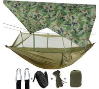 hamac 2 personnes avec moustiquaire, tente, sangles d'arbre, robuste, étanche, léger, nylon, portable, pour la randonnée, les voyages, la plage, la survie, l'arrière-cour (vert armée + camouflage)