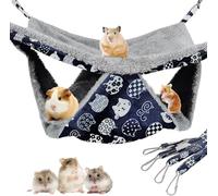 Hamac à 2 couches pour rat, double face en polaire chaude et lin pour cage, lit balançoire à suspendre pour hamster, cochon d'Inde, furet, chinchilla et accessoires de cage pour petits animaux (bleu)