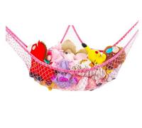 Hamac à jouets avec crochets pour animaux en peluche, filet de rangement d'angle à suspendre pour jouets (rouge)