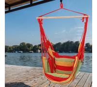 Hamac à Suspendre Balançoire Fauteuil Jardin Coussin Coton Bois Rouge Vert Jaune