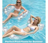 Hamac aquatique gonflable transparent pailleté Daisy, radeau de piscine en maille respirante avec oreillers gonflables doubles pour la tête et les pieds, lit de natation pliable et portable pour la pl