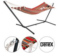 Detex Hamac avec Cadre en métal 200 x 80cm Support Individuel Toile résistante Anti-déchirures Rouge