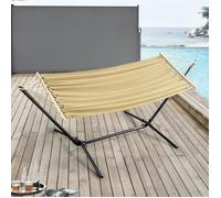 [en.casa] Hamac avec Cadre Robuste Ensemble Toile et Support Capacité de Charge 120 kg pour Intérieur Extérieur Acier Coton Polyester Stable 200 x 100 cm Noir Beige