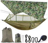 Hamac avec moustiquaire, Ultralight Étanche Nylon Portable Hammack Bâche Tente Tissu de pique-nique, Hamac Suspendu avec Sangles d'arbre pour l'extérieur/randonnée/voyage (ArmyGreen+Camo)