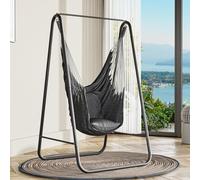 Hamac Avec Support 92x39x11 Cm, Cadre Robuste, Support De Hamac Avec Balançoire Suspendue, Charge Maximale 150 Kg, Chaise Suspendue Avec 2 Crochets Et 2 Coussins De Dossier Pour Jardin, Noir