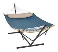 Hamac avec Support, Barre de Soutien Double, avec Coussin, Capacité de Charge Jusqu'à 200 kg, Structure Noire et Hamac Bleu