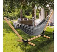 IDMarket - Hamac avec Support Bois et Toile Gris Anthracite Tahiti