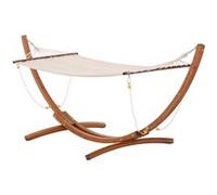 Outsunny Hamac avec Support Bois hamac sur Pied extérieur 4 Cordes de sécurité Charge 120 kg pour terrasse, Porche, Patio, Bois Naturel et Blanc