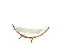 Hamac avec Support HWC-J46 jusqu'à 200kg Bois MVG 320cm Marron Tissu Creme-Blanc