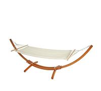 Hamac avec support HWC-J46 jusqu'à 200kg bois FSC 320cm Marron tissu creme-blanc