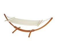 Hamac avec support HWC-J46 jusqu'à 200kg bois FSC 320cm Marron tissu creme-blanc