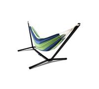 IDMarket – Hamac avec support métal noir et toile rayée bleue et verte