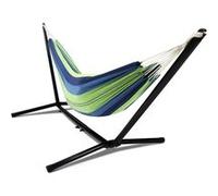 Hamac avec support métal et toile rayée bleue et verte G