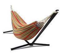 IDMarket - Hamac avec Support métal Noir et Toile rayée Rouge et Jaune